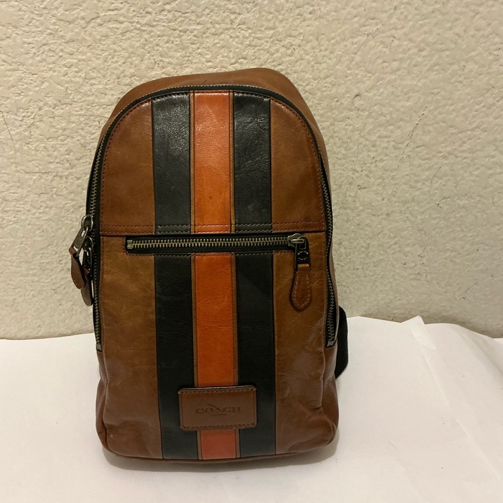 Coach Leather Varsity Stripe Campus Pack Backpack Retail $375 - Picture 2 of 9